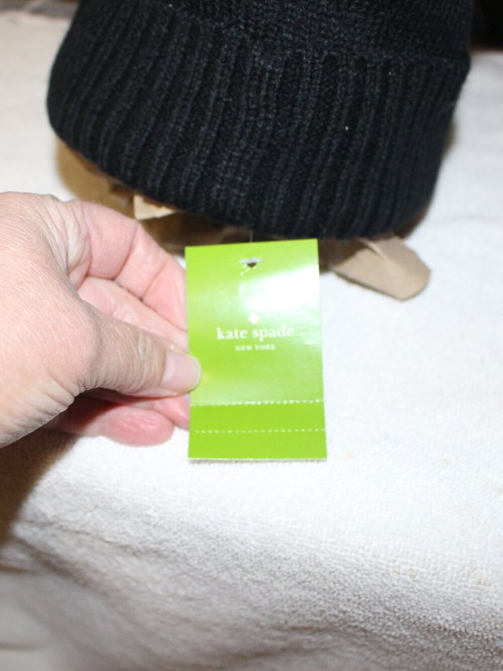New with Tag: Kate Spade New York Marabou Meow Beanie Hat - Black CUTE!!! - Picture 7 of 8